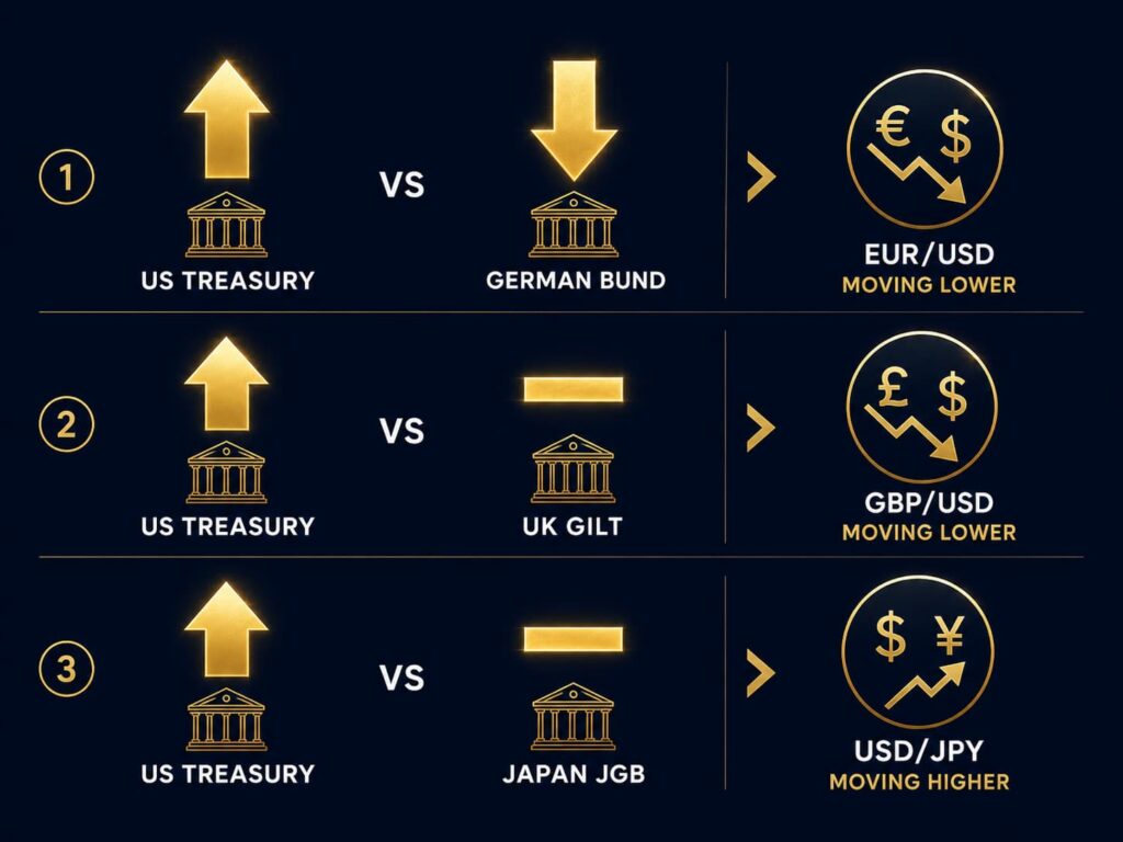 bond yields yield spreads eur usd gbp usd usd jpy chart