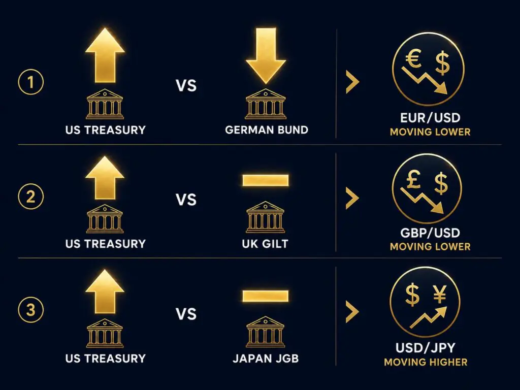 bond yields yield spreads eur usd gbp usd usd jpy chart