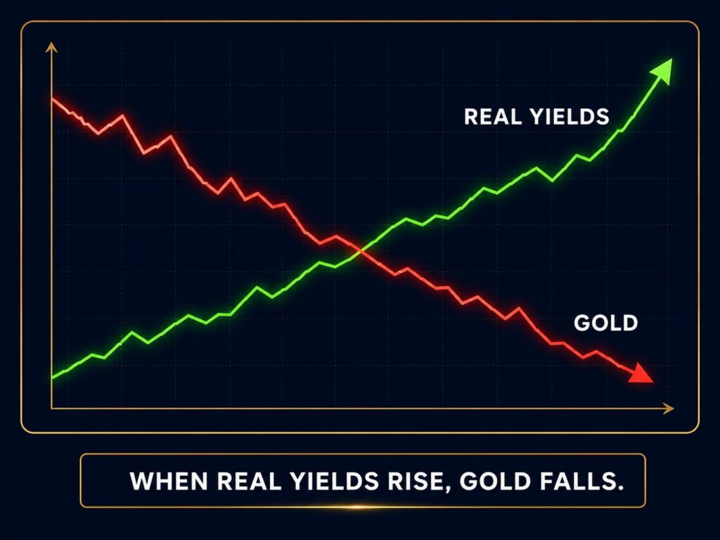 bond yields real yields vs gold inverse correlation chart