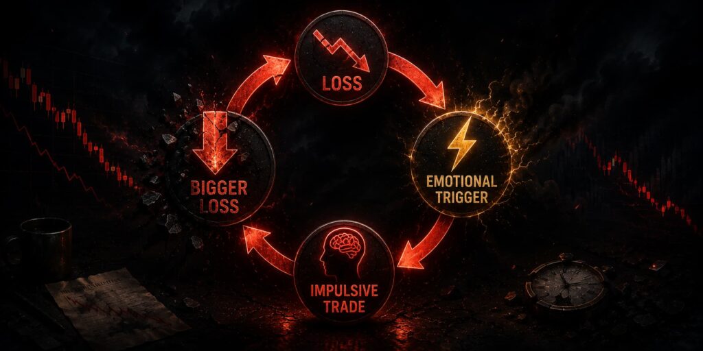The revenge trading cycle – loss triggers emotional trading which creates more losses.